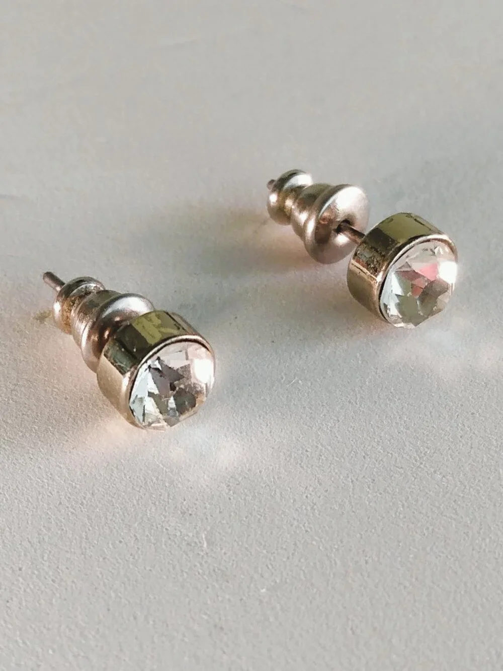 Small Silver Stud Earrings Rhinestone -Vintage